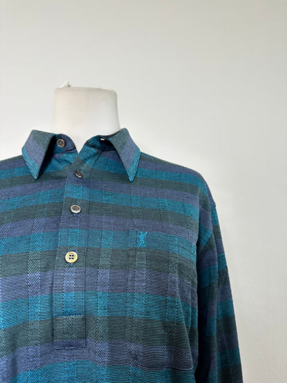 Vintage Saint Laurent Cotton Polo Shirt Teal Navy Grey XL