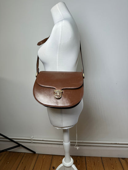 Vintage Celine Shoulder Bag Leather Cognac Brown