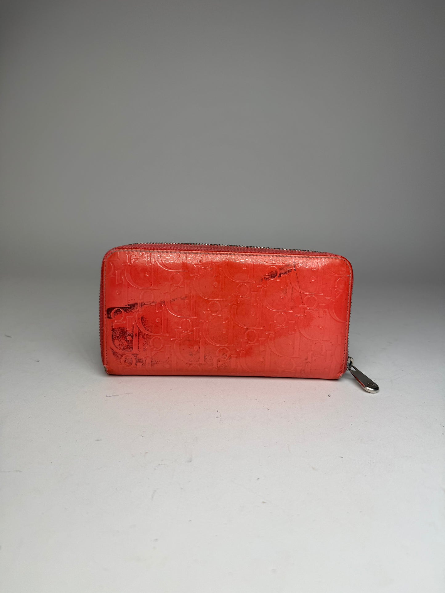 Vintage Dior Patent Leather Monogram Zippy Wallet Red