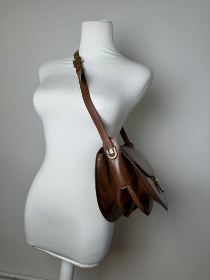 Vintage Celine Shoulder Bag Leather Cognac Brown