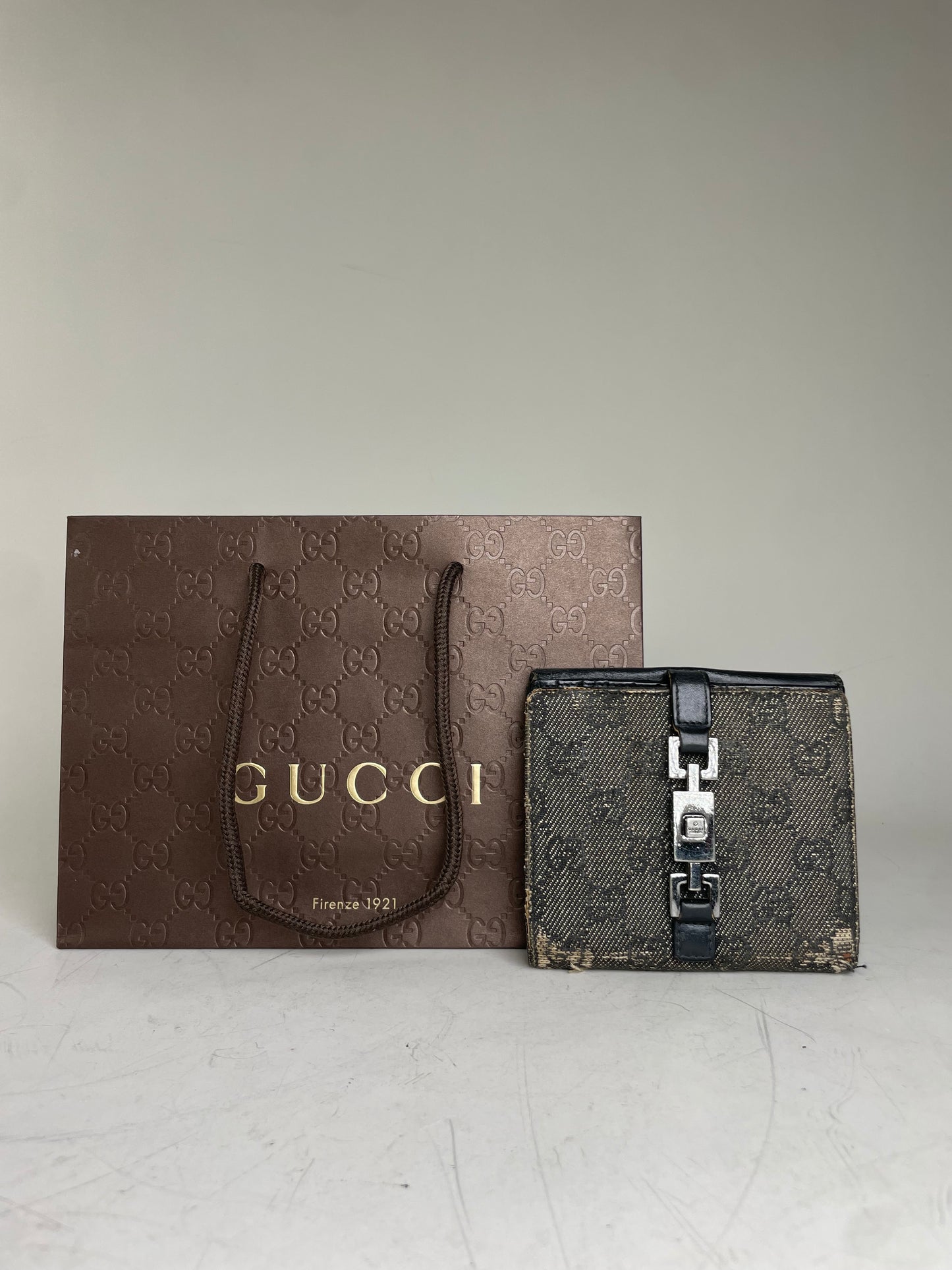 Vintage Gucci GG Monogram Canvas Wallet Black Grey Silver