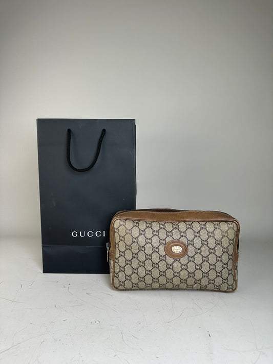 Vintage Gucci GG Supreme Cosmetic Case Beige Brown