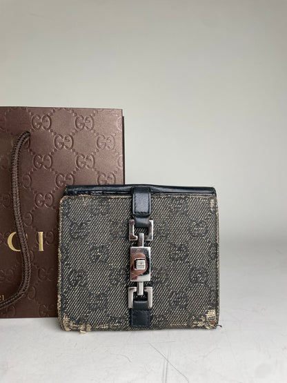 Vintage Gucci GG Monogram Canvas Wallet Black Grey Silver