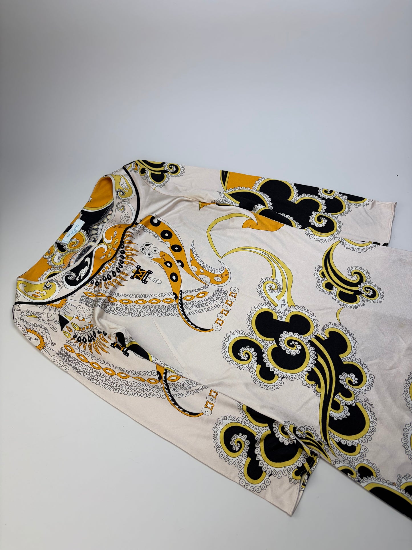 Vintage Pucci Silk Dress Cream Black Yellow XS