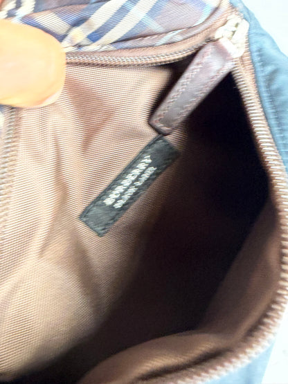 Vintage Burberry Coated Canvas Shoulder Bag Navy Brown