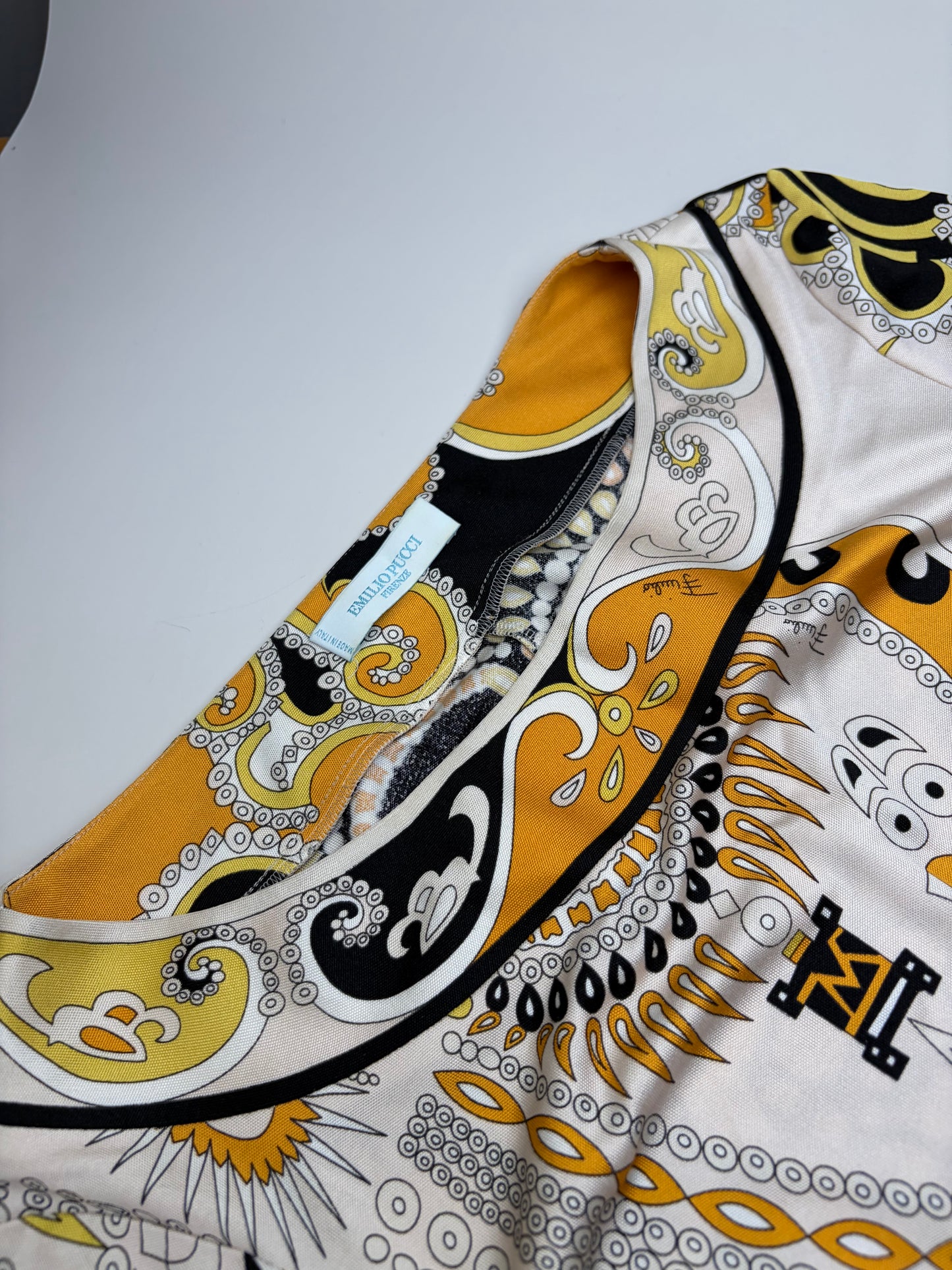Vintage Pucci Silk Dress Cream Black Yellow XS