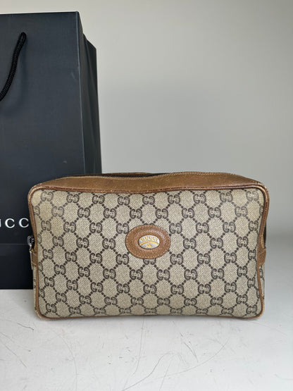 Vintage Gucci GG Supreme Cosmetic Case Beige Brown