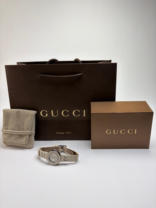 Vintage Gucci Leather Strap Watch c. 2000s Cream Silver