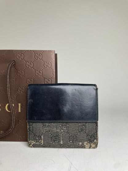 Vintage Gucci GG Monogram Canvas Wallet Black Grey Silver