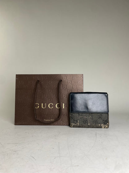 Vintage Gucci GG Monogram Canvas Wallet Black Grey Silver