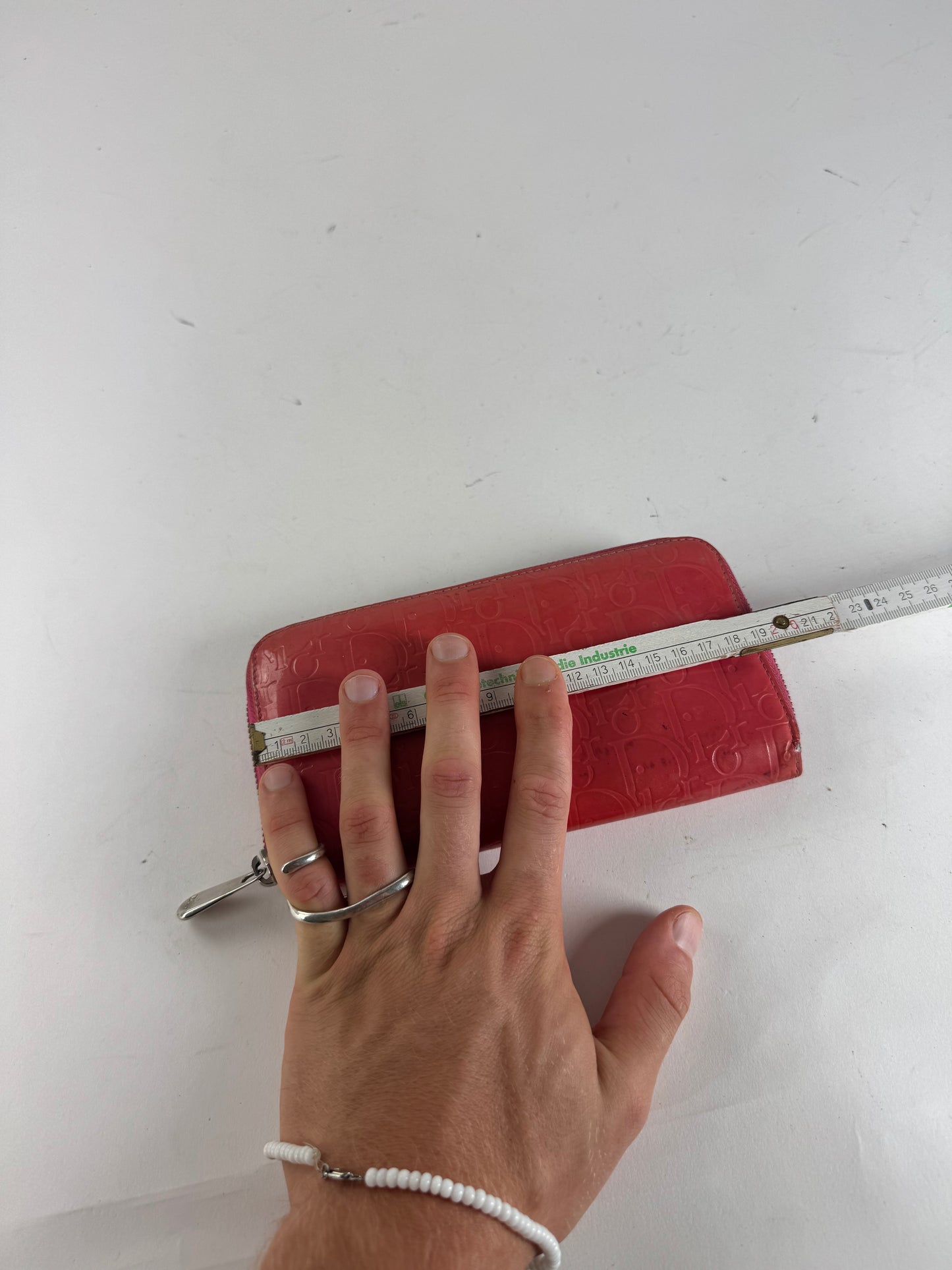 Vintage Dior Patent Leather Monogram Zippy Wallet Red