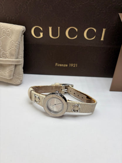 Vintage Gucci Leather Strap Watch c. 2000s Cream Silver