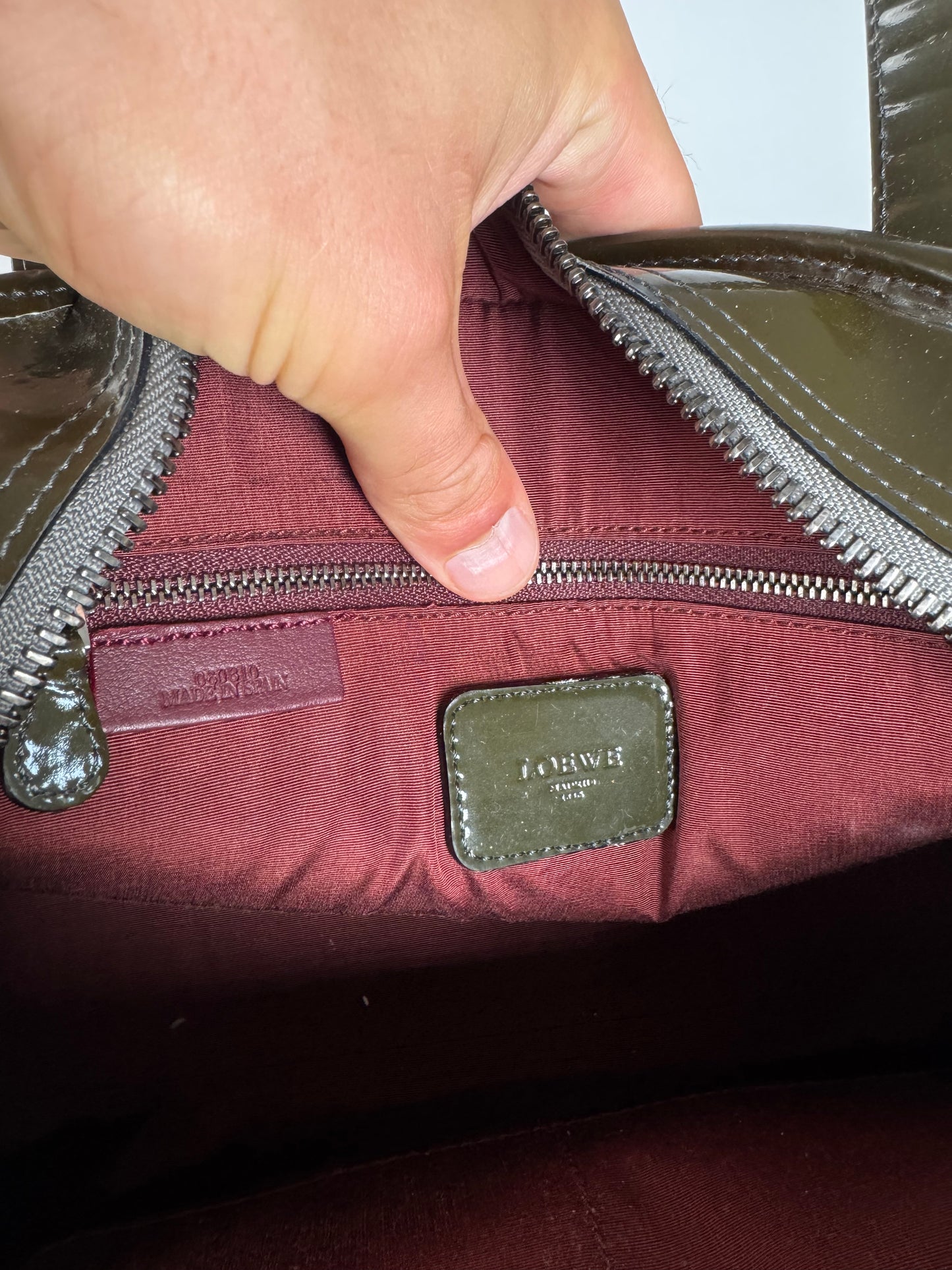 Sac vintage Loewe en cuir verni vert