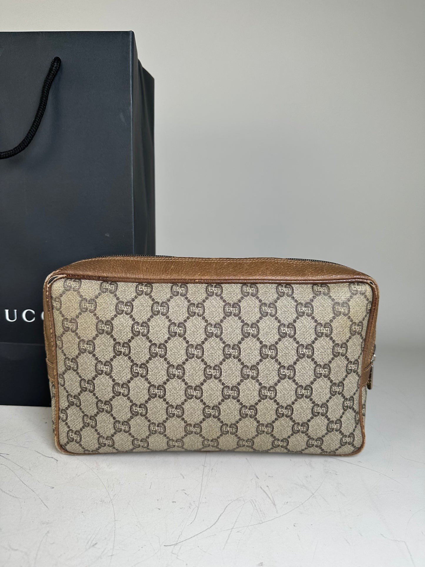Vintage Gucci GG Supreme Cosmetic Case Beige Brown
