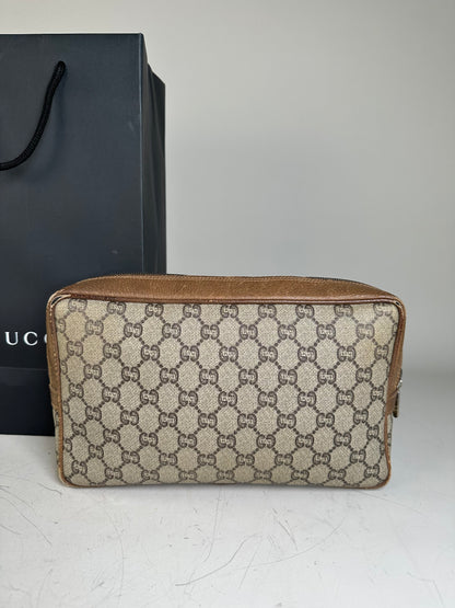 Vintage Gucci GG Supreme Cosmetic Case Beige Brown