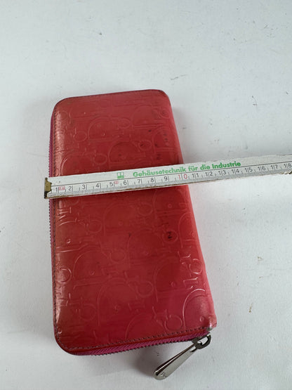 Vintage Dior Patent Leather Monogram Zippy Wallet Red