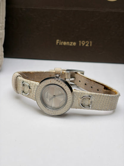 Vintage Gucci Leather Strap Watch c. 2000s Cream Silver