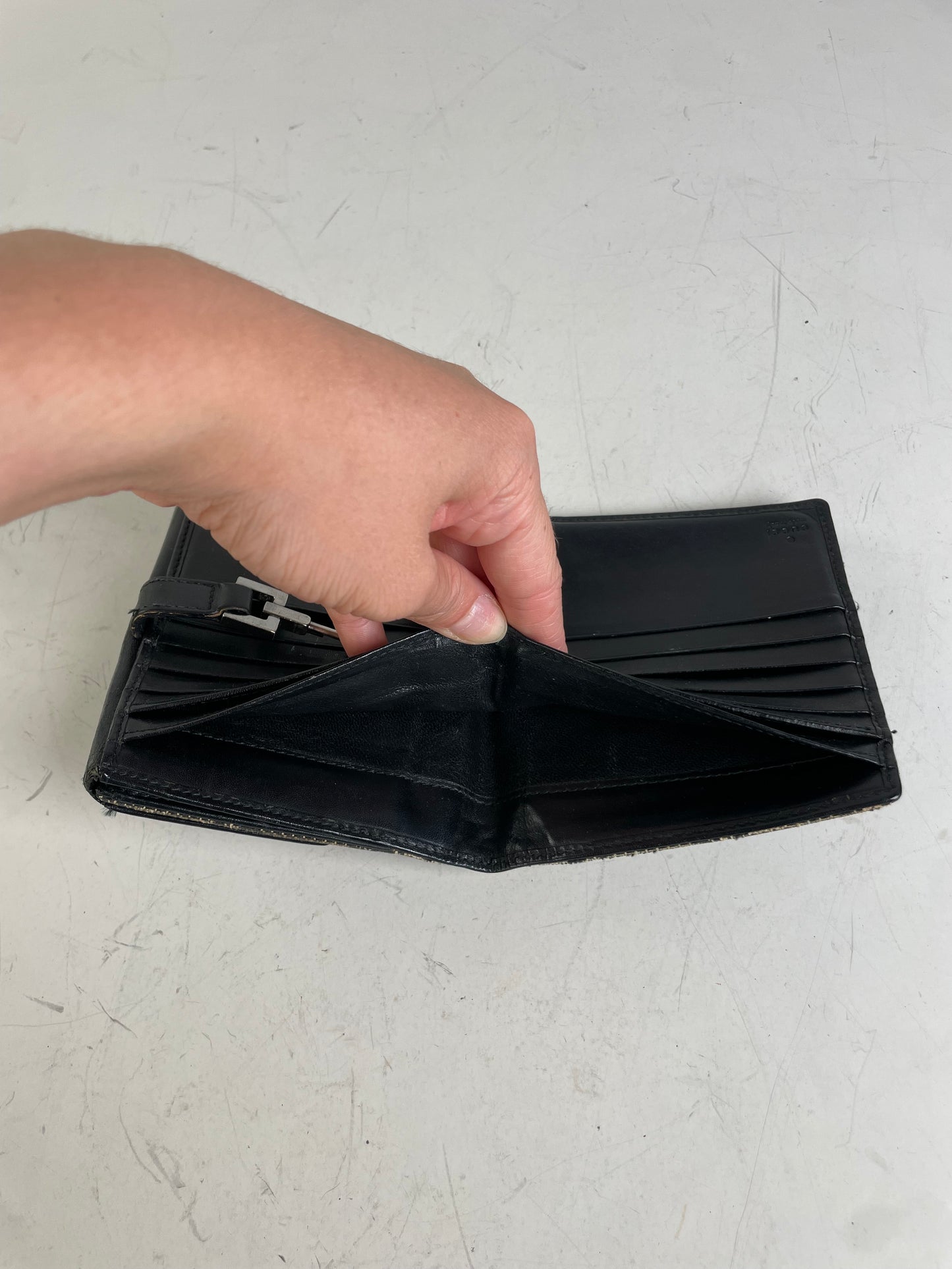 Vintage Gucci GG Monogram Canvas Wallet Black Grey Silver