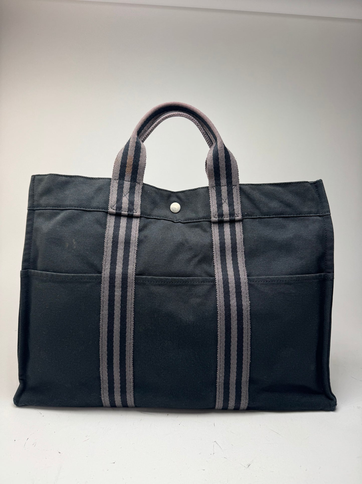Vintage Hermes Canvas Shopper Bag Black