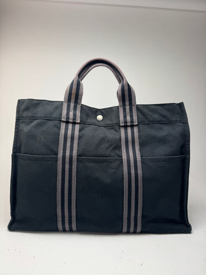 Vintage Hermes Canvas Shopper Bag Black