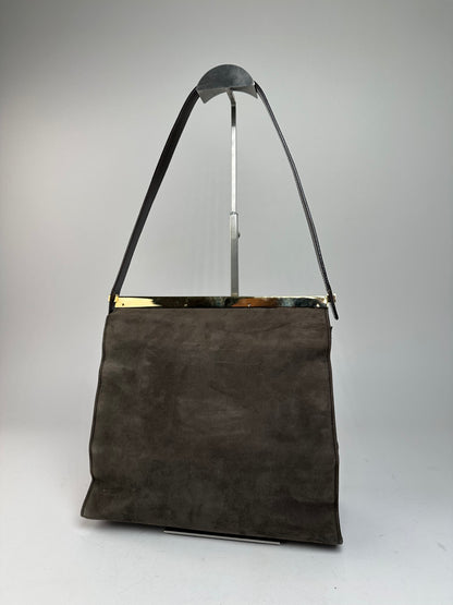 Vintage Gucci Suede Flap Bag Brown