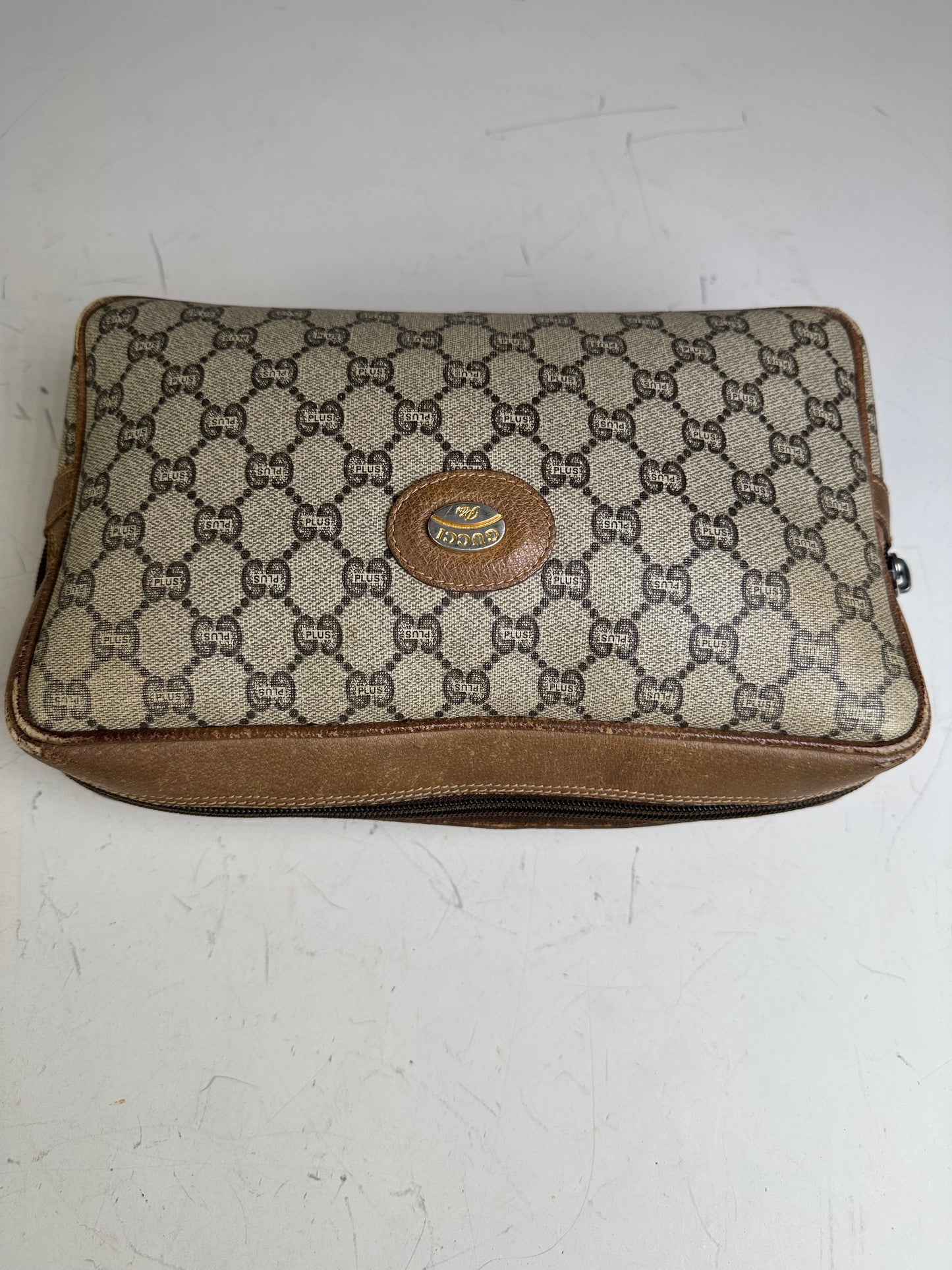 Vintage Gucci GG Supreme Cosmetic Case Beige Brown