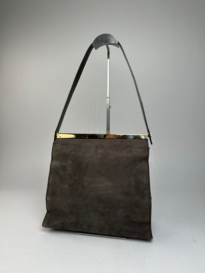 Vintage Gucci Suede Flap Bag Brown