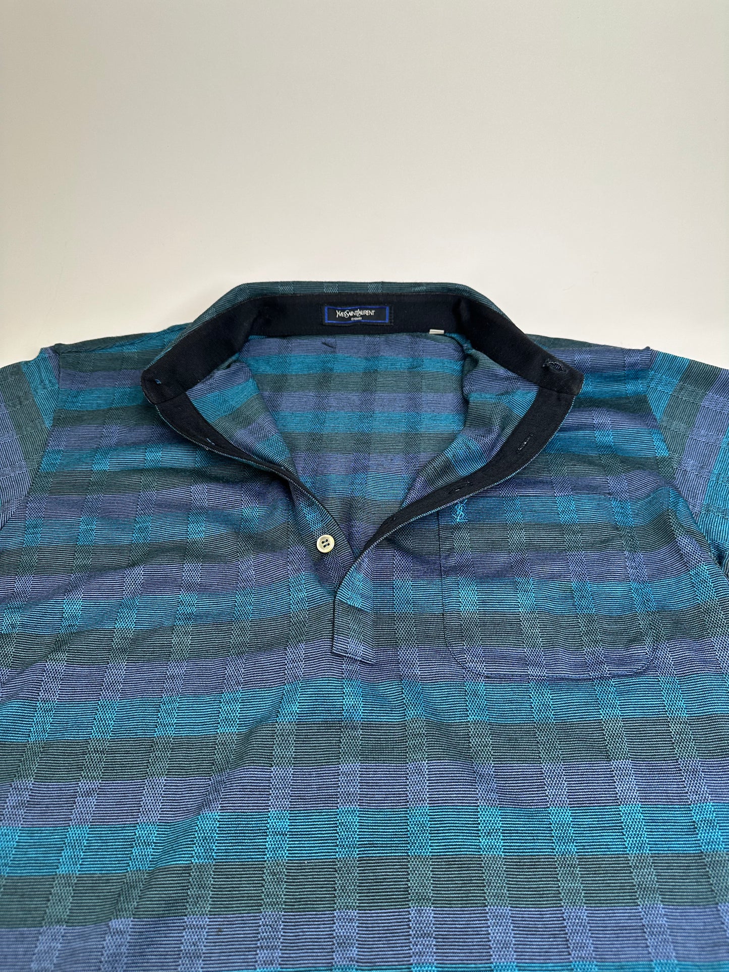 Vintage Saint Laurent Cotton Polo Shirt Teal Navy Grey XL