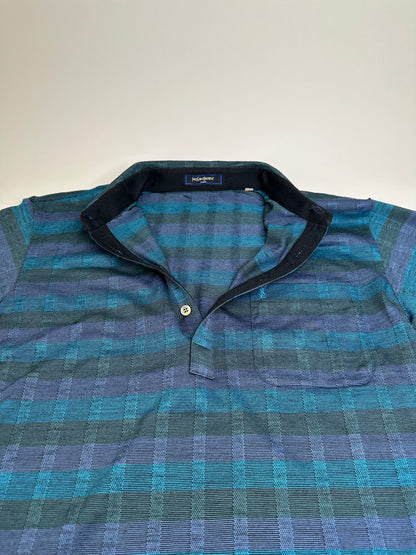 Vintage Saint Laurent Cotton Polo Shirt Teal Navy Grey XL