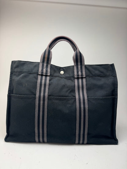 Vintage Hermes Canvas Shopper Bag Black