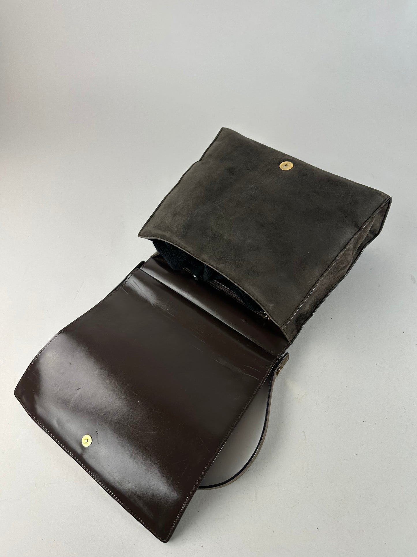 Vintage Gucci Suede Flap Bag Brown