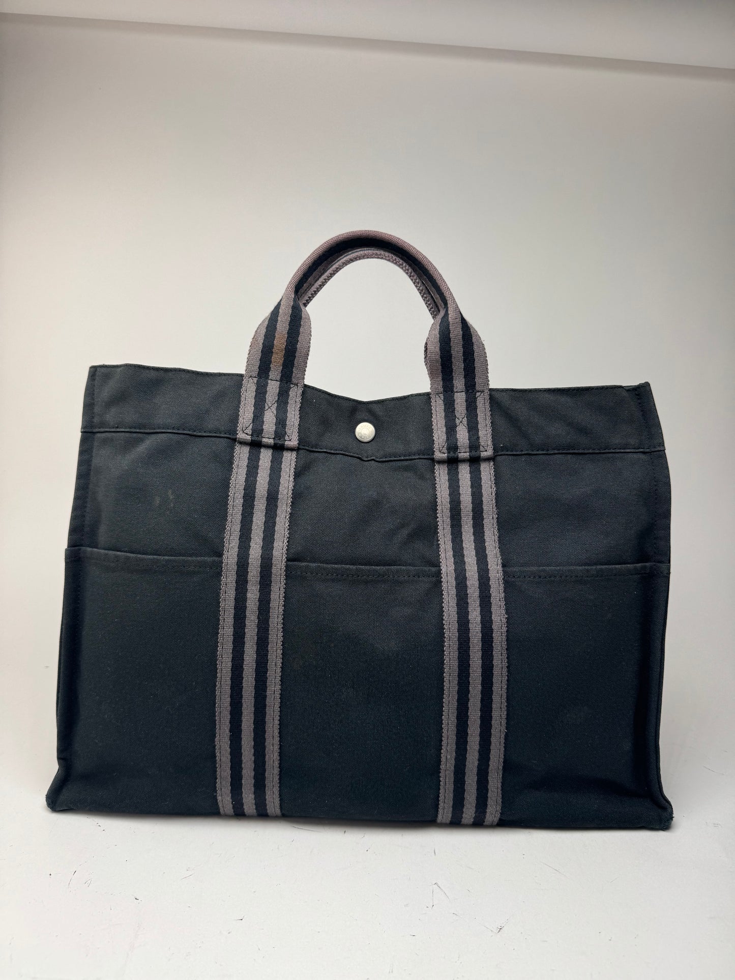 Vintage Hermes Canvas Shopper Bag Black