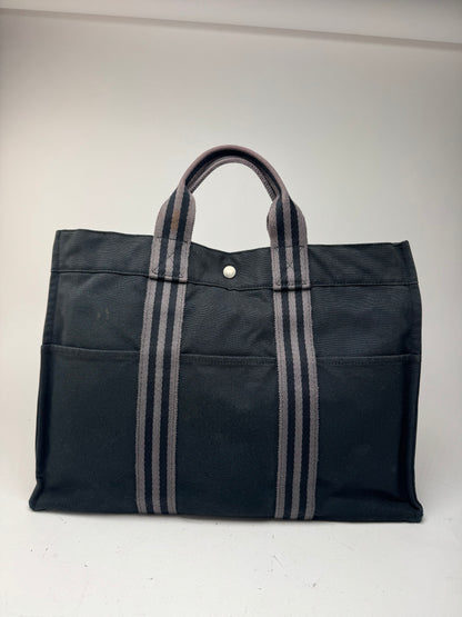 Vintage Hermes Canvas Shopper Bag Black