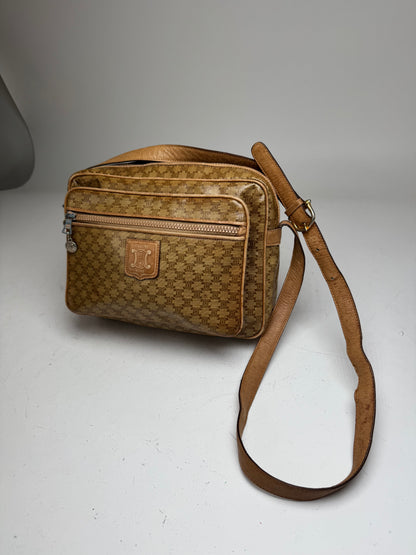 Vintage Celine Paris Patent Leather Triomphe Monogram Bag Brown