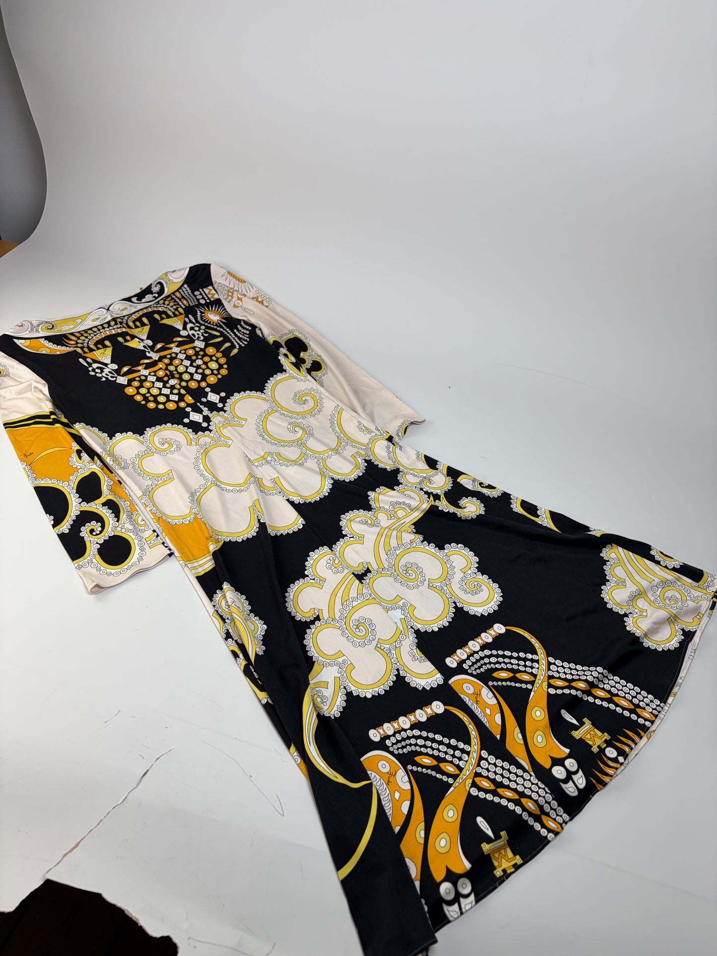 Vintage Pucci Silk Dress Cream Black Yellow XS
