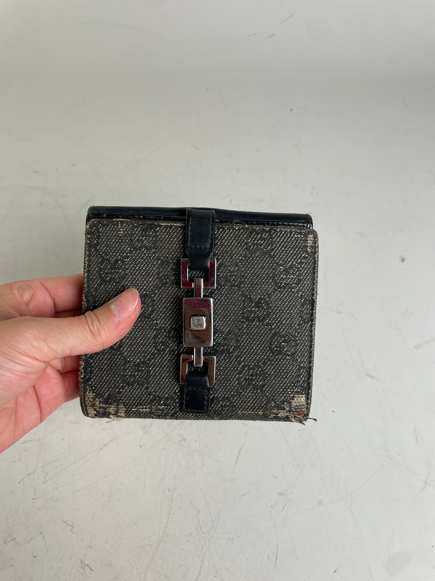 Vintage Gucci GG Monogram Canvas Wallet Black Grey Silver