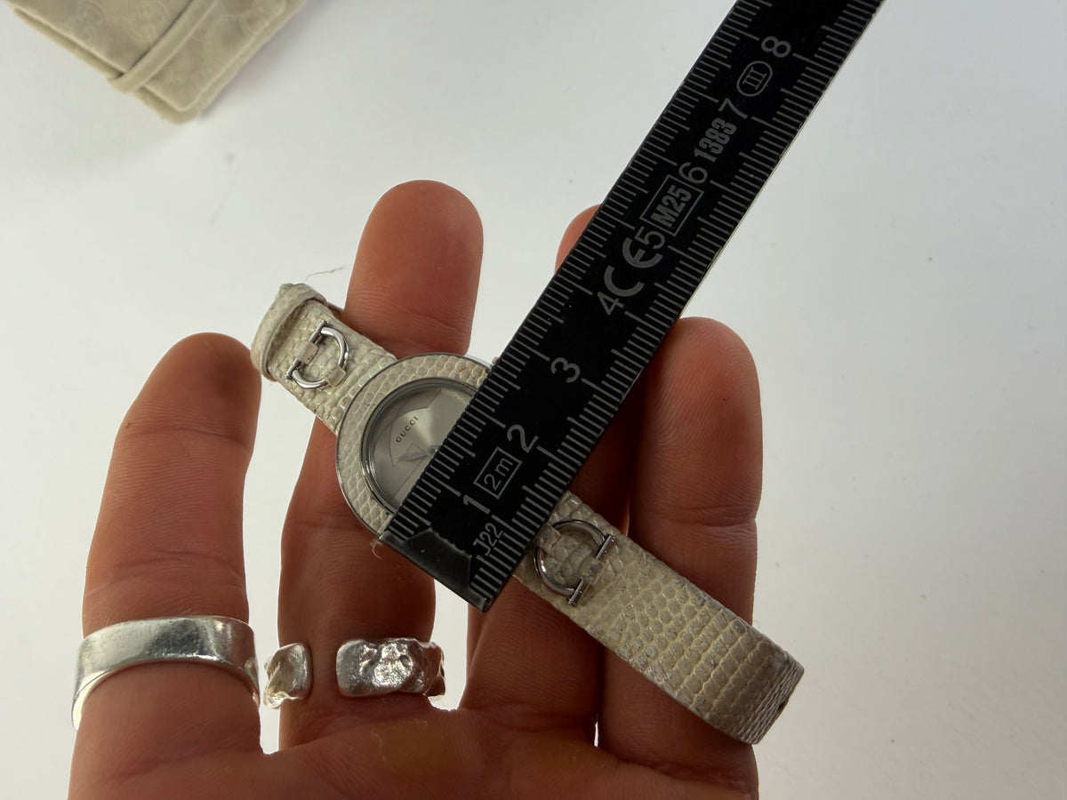 Vintage Gucci Leather Strap Watch c. 2000s Cream Silver