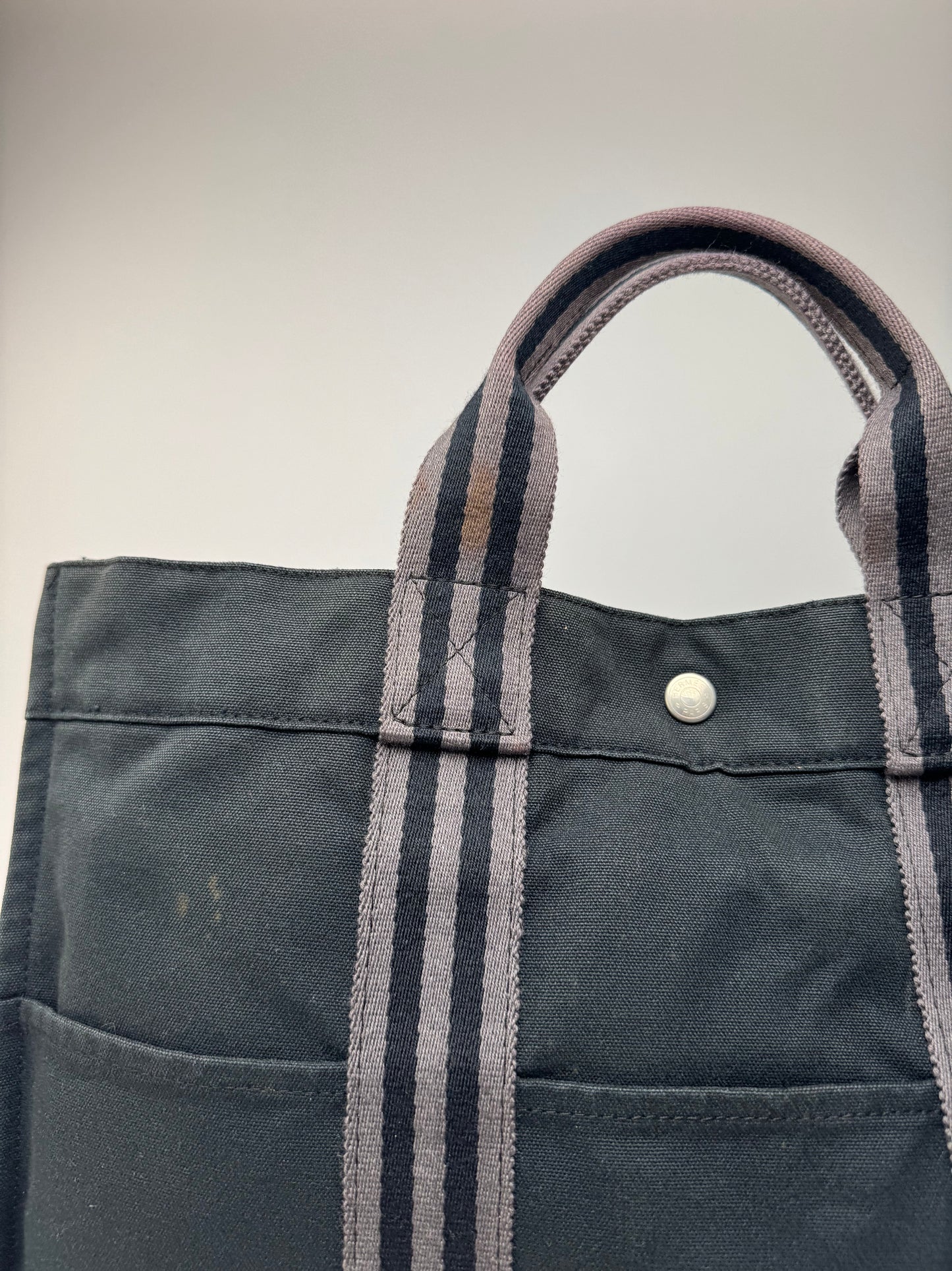 Vintage Hermes Canvas Shopper Bag Black