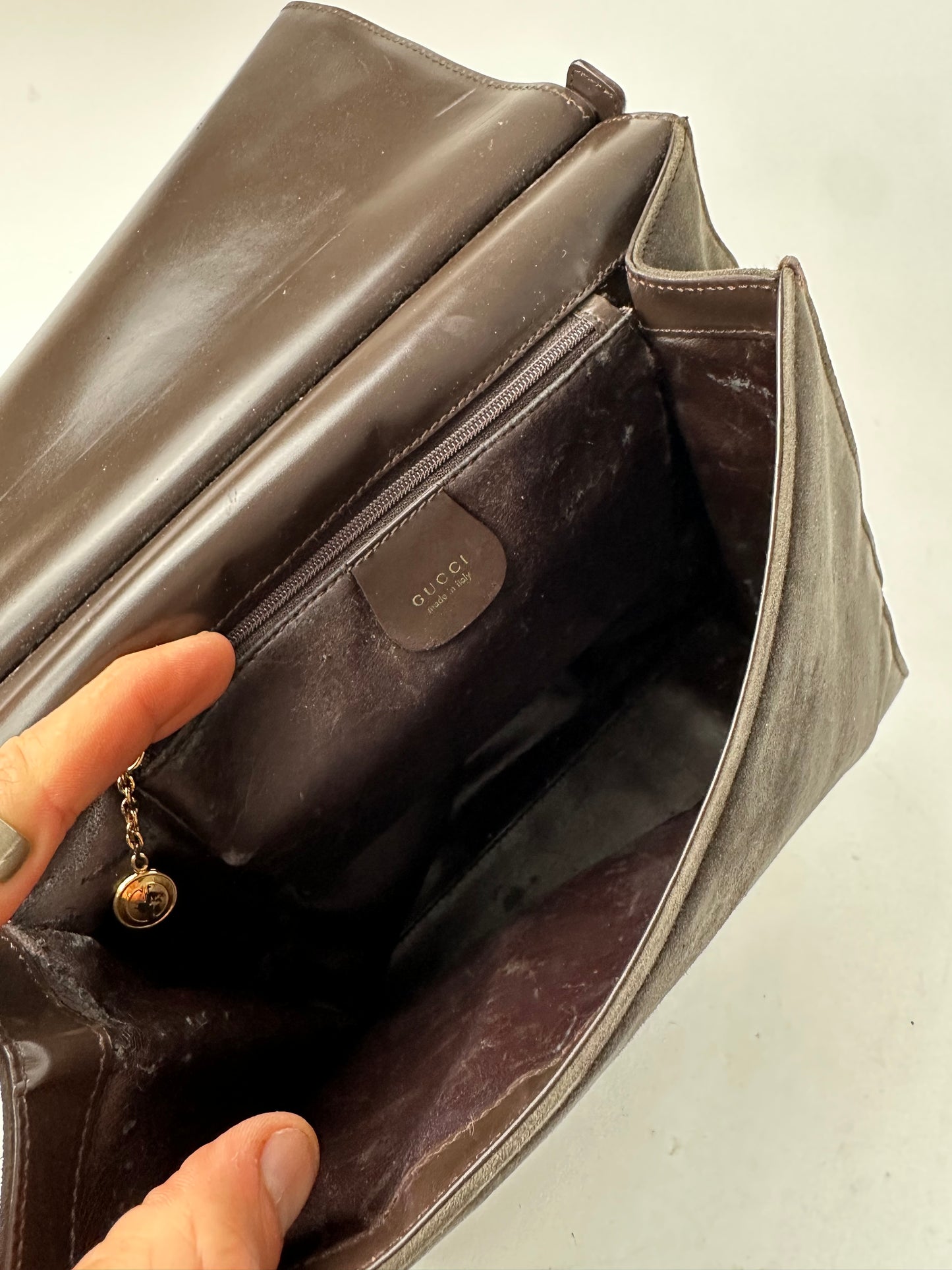 Vintage Gucci Suede Flap Bag Brown