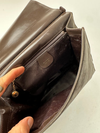 Vintage Gucci Suede Flap Bag Brown