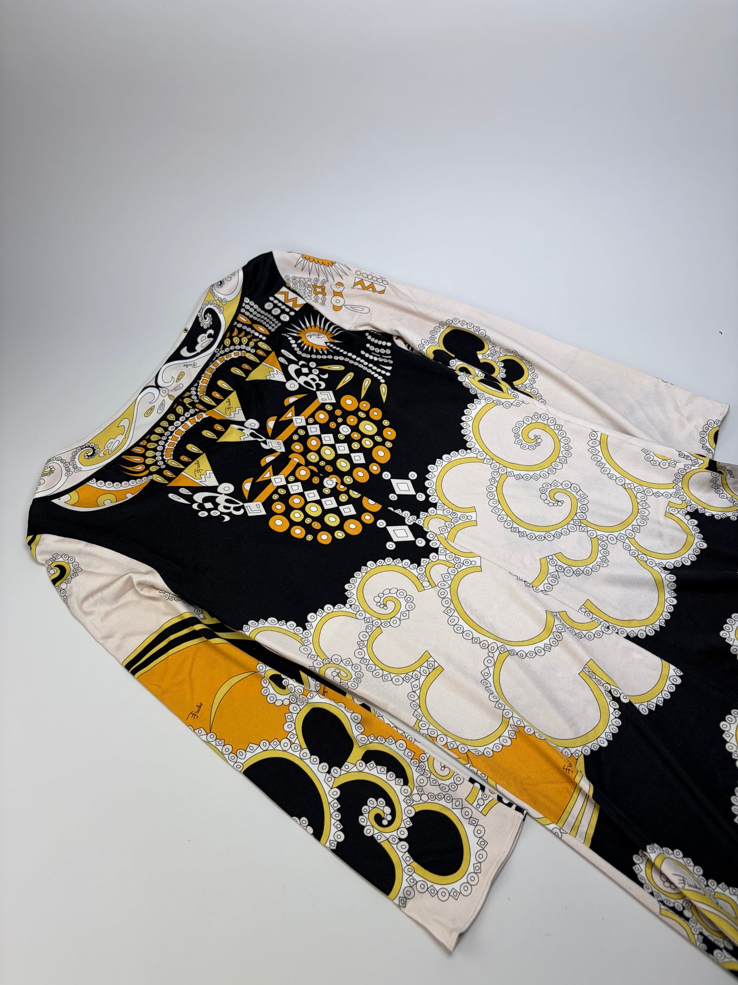 Vintage Pucci Silk Dress Cream Black Yellow XS
