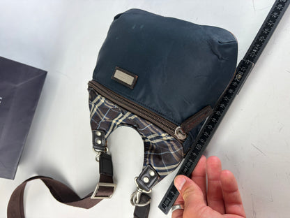 Vintage Burberry Coated Canvas Shoulder Bag Navy Brown