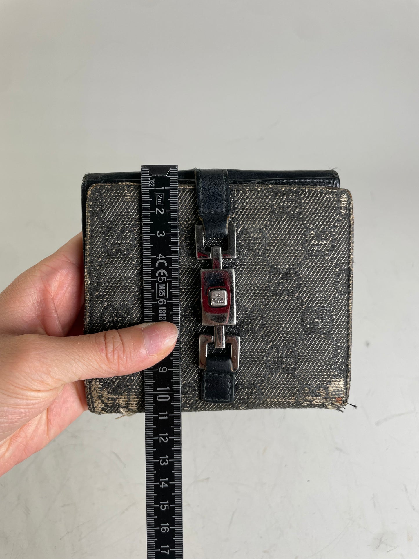 Vintage Gucci GG Monogram Canvas Wallet Black Grey Silver