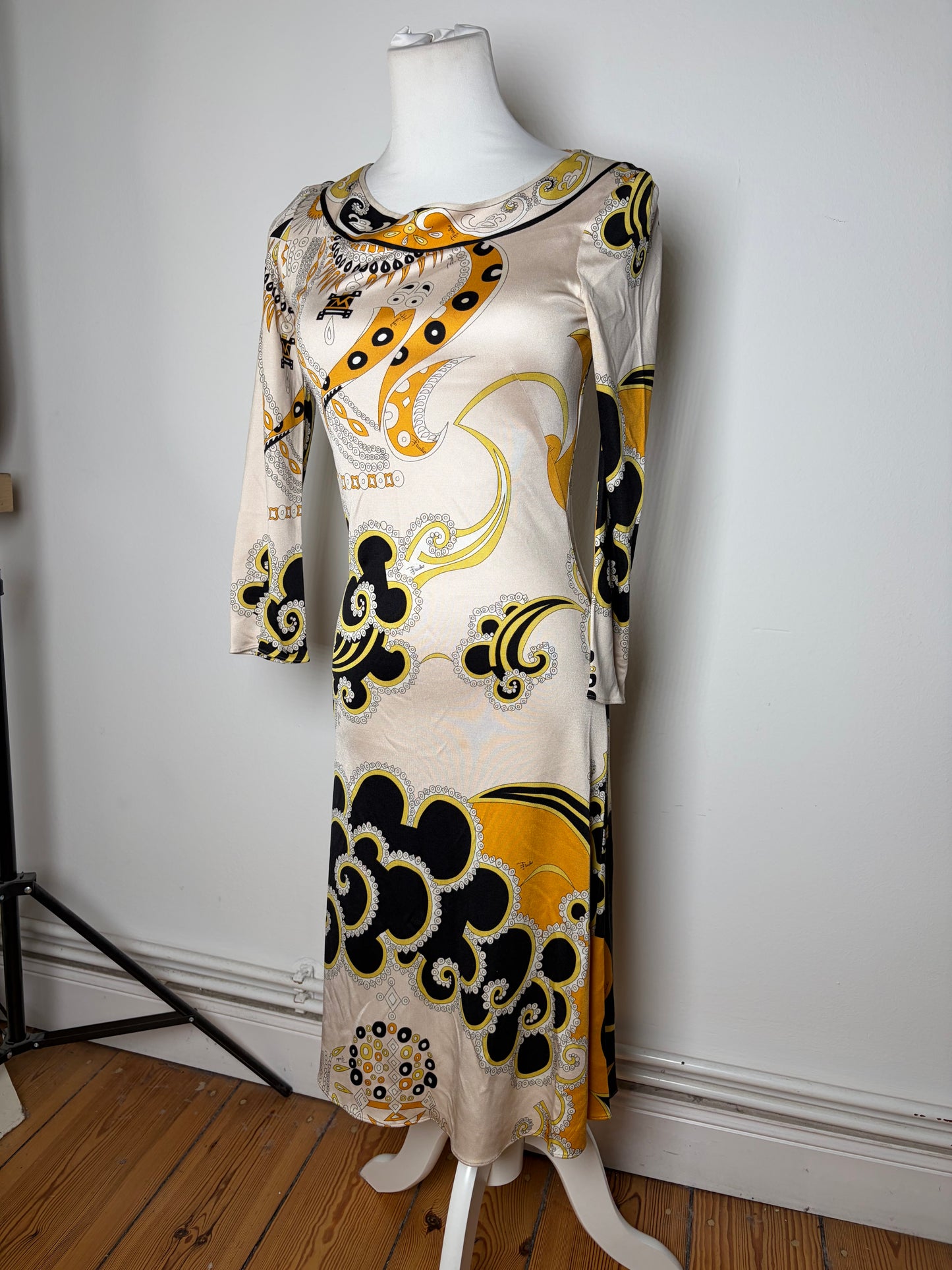 Vintage Pucci Silk Dress Cream Black Yellow XS