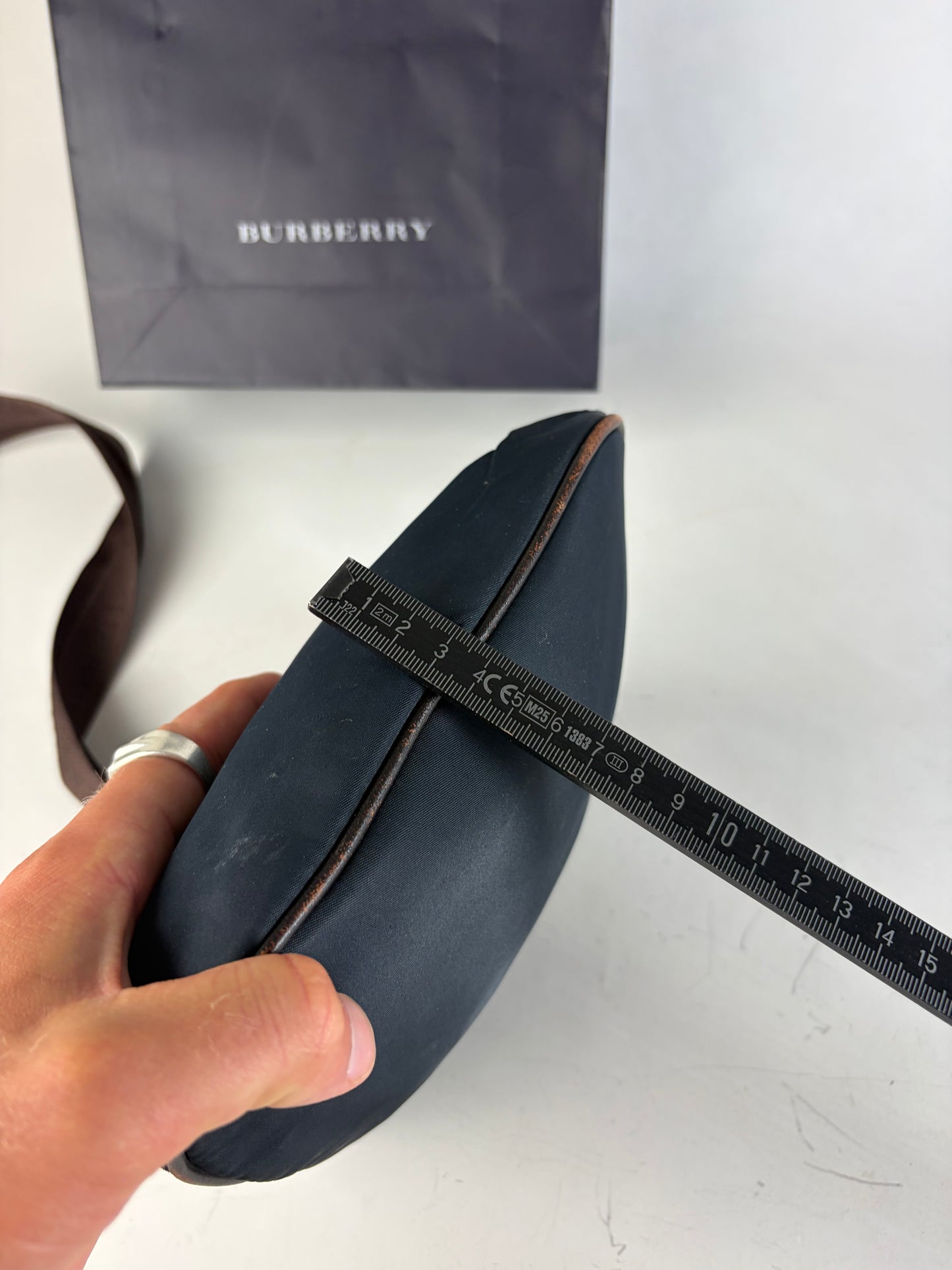 Vintage Burberry Coated Canvas Shoulder Bag Navy Brown