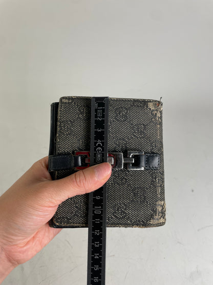 Vintage Gucci GG Monogram Canvas Wallet Black Grey Silver