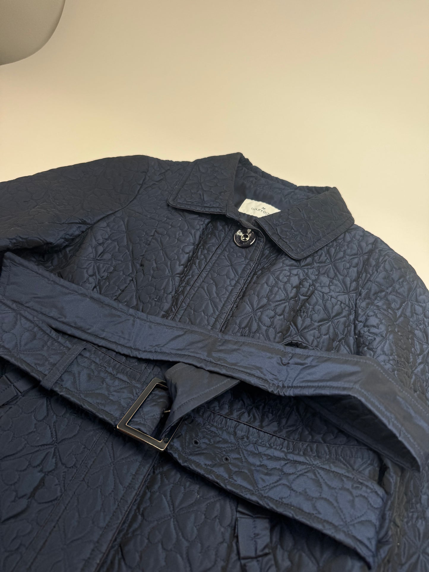 Vintage Courreges Floral Emblossed Canvas Coat Navy M