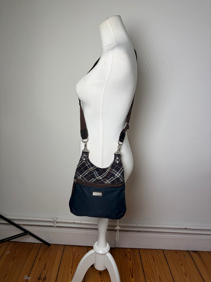 Vintage Burberry Coated Canvas Shoulder Bag Navy Brown