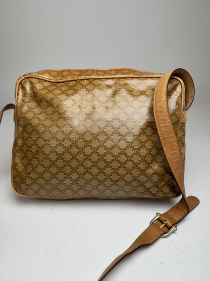 Vintage Celine Paris Patent Leather Triomphe Monogram Bag Brown