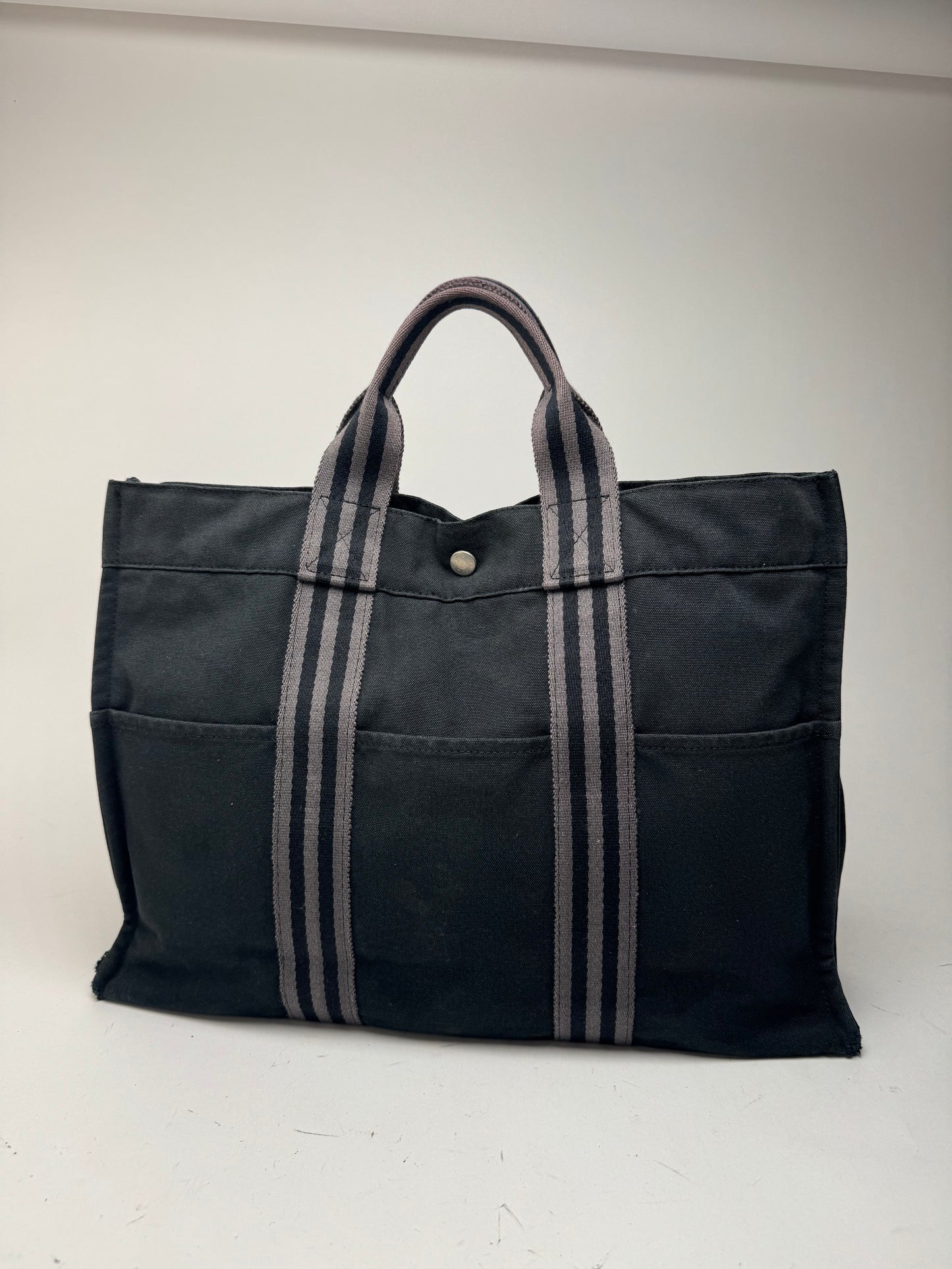 Vintage Hermes Canvas Shopper Bag Black